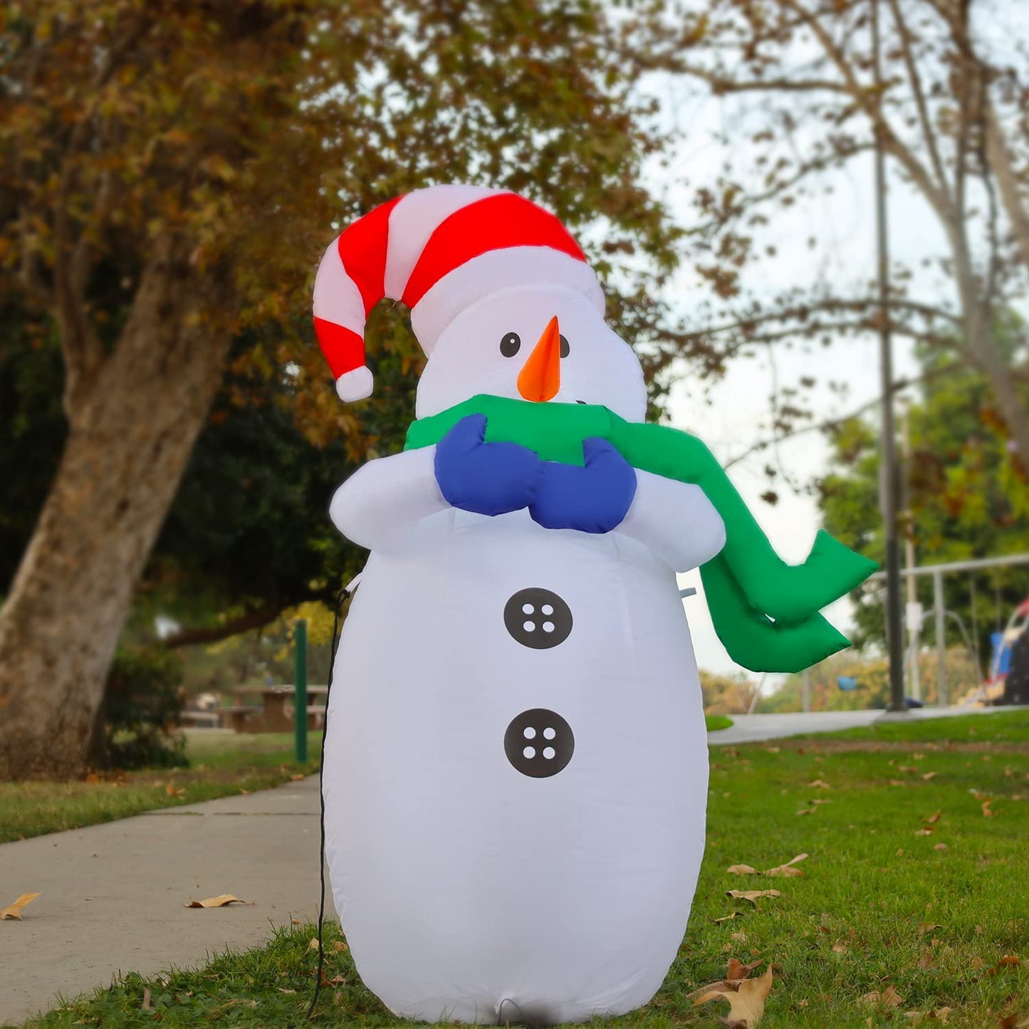 GOOSH 4FT Christmas Inflatables Snowman Wearing Green Scarf with Bright LED Light Yard Decoration,Chirstmas Inflatables Clearance for Xmas Party,Indoor,Outdoor,Garden,Yard Lawn
