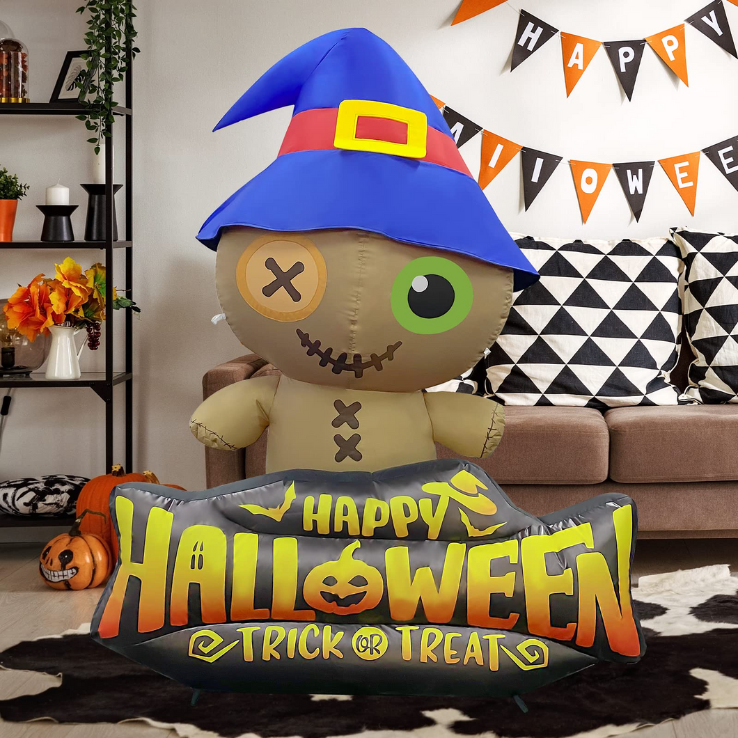 Halloween Inflatable 4.7FT Wizard Hat Voodoo Doll with Built-in LEDs Blow Up Yard Decoration for Holiday Party Indoor, Outdoor, Yard, Garden, Lawn