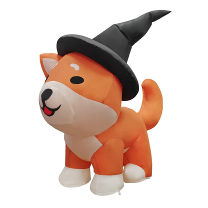 GOOSH 4 FT Halloween Inflatables Dog Outdoor Decorations Blow Up Yard Wizard Shiba Inu Dog with Built-in LEDs for Indoor Party Garden Lawn Decor