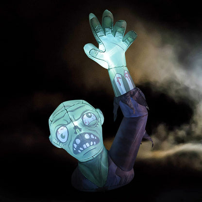 GOOSH 6 Feet High Halloween Inflatable Terror Green Zombies Raise Hands Blow Up Yard Decoration Clearance with LED Lights Built-in for Holiday/Party/Yard/Garden