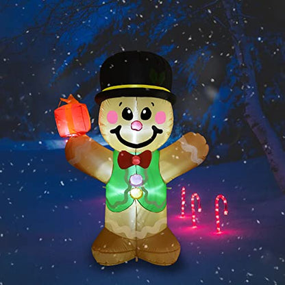 GOOSH 5 FT Christmas Inflatables Gingerbread Man Outdoor Christmas Decorations Blow Up Yard Decor with LED Lights for Xmas Holiday Party Indoor Garden Lawn Décor