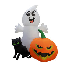 Load image into Gallery viewer, Halloween Inflatable 5FT Ghost with Black Cat and Pumpkin with Built-in LEDs Blow Up Yard Decoration for Holiday Party Indoor, Outdoor, Yard, Garden, Lawn
