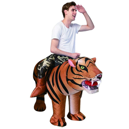 GOOSH Adult Size Inflatable Tiger Unisex Costume Blow Up Men Women Riding a Tiger Deluxe Halloween Funny Costume Godzilla Toy