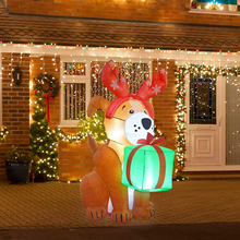 Load image into Gallery viewer, GOOSH 5 FT Height Christmas Inflatables Outdoor Puppy Dangling Gift Box, Blow Up Yard Decoration Clearance with LED Lights Built-in for Holiday/Christmas/Party/Yard/Garden

