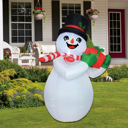 GOOSH 6 FT Height Christmas Inflatables Snowman with Gift Box, Blow Up Yard Decoration Clearance with LED Lights Built-in for Holiday/Party/Yard/Garden