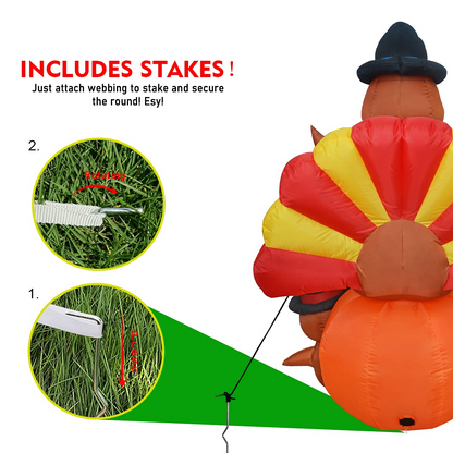 GOOSH 6 FT Thanksgiving Inflatables Turkey Outdoor Decorations Blow Up Yard Turkey on Pumpkin with Turkey Baby with Built-in LEDs for Indoor Party Garden Lawn Decor