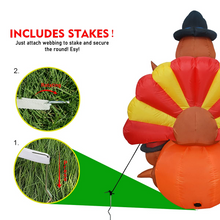 Load image into Gallery viewer, GOOSH 6 FT Thanksgiving Inflatables Turkey Outdoor Decorations Blow Up Yard Turkey on Pumpkin with Turkey Baby with Built-in LEDs for Indoor Party Garden Lawn Decor
