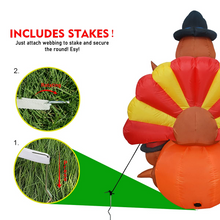 Load image into Gallery viewer, Thanksgiving Day Inflatable 5.7FT Turkeys Sitting on Pumpkin with Built-in Bright LED Lights Blow Up Inflatables Christmas Party/Indoor/Outdoor/Yard/Garden/Lawn Decoration
