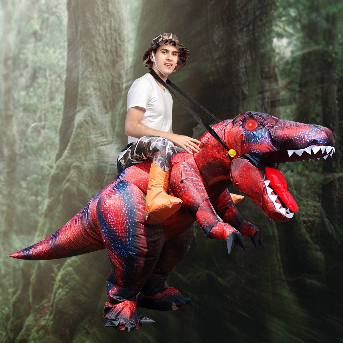 GOOSH Inflatable Costume for Adults, Halloween Costumes Men Women Dinosaur Rider, Blow Up Costume for Unisex Godzilla Toy