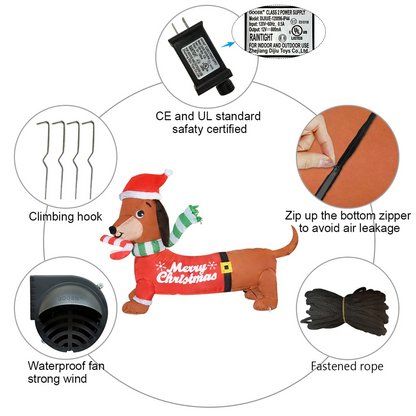 GOOSH 5 FT Length Christmas Inflatables Dachshund Dog, Blow Up Yard Decoration Clearance with LED Lights Built-in for Holiday/Party/Yard/Garden