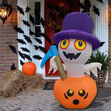 Load image into Gallery viewer, Halloween Inflatable 4FT Reaper Ghost Pumpkin with Built-in LEDs Blow Up Yard Decoration for Holiday Party Indoor, Outdoor, Yard, Garden, Lawn
