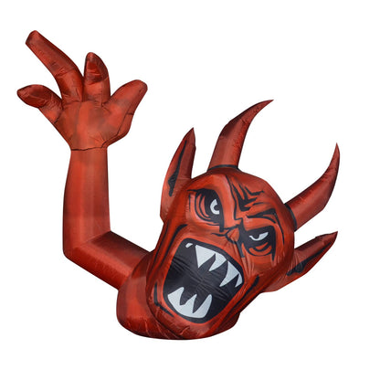 GOOSH 5 Foot Length Halloween Inflatables Halloween Red Devil Raise Hands with Build-in LED Light Blow Up Inflatables for Halloween Party Indoor Outdoor Tree Yard Garden Lawn Decorations
