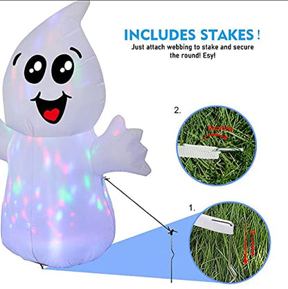 GOOSH 5 FT Halloween Inflatable Outdoor Cute Ghost with Magic Light, Blow Up Yard Decoration Clearance with LED Lights Built-in for Holiday/Party/Yard/Garden