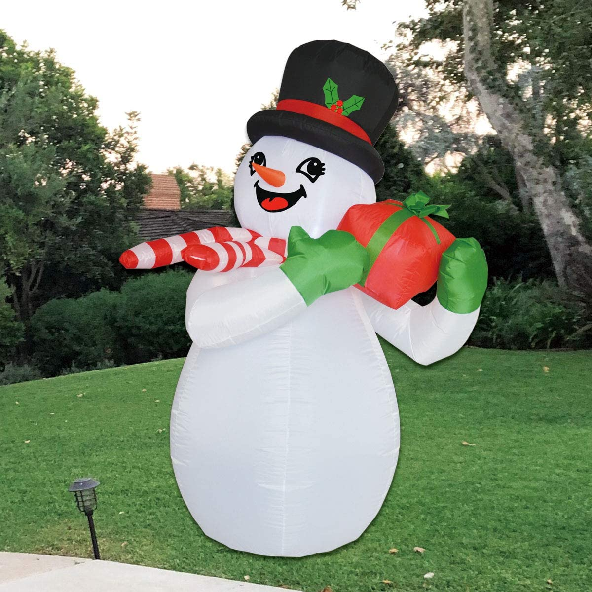 GOOSH 6 FT Height Christmas Inflatables Snowman with Gift Box, Blow Up Yard Decoration Clearance with LED Lights Built-in for Holiday/Party/Yard/Garden