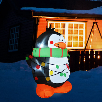 GOOSH 4.2 FT Height Christmas Inflatables Outdoor Penguin Wearing Green Scarf, Blow Up Yard Decoration Clearance with LED Lights Built-in for Holiday/Christmas/Party/Yard/Garden