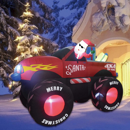 GOOSH 7.5 FT Long Christmas Inflatables Santa Claus Outdoor Decorations Blow Up Yard Snowman with Presents on Truck with Built-in LEDs for Garden Lawn Indoor Party Décor