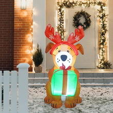 Load image into Gallery viewer, GOOSH 5 FT Height Christmas Inflatables Outdoor Puppy Dangling Gift Box, Blow Up Yard Decoration Clearance with LED Lights Built-in for Holiday/Christmas/Party/Yard/Garden
