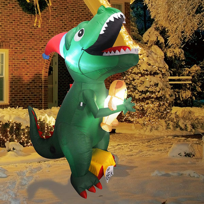 GOOSH 7ft Light-Up Inflatable Dinosaur Christmas Yard Decoration